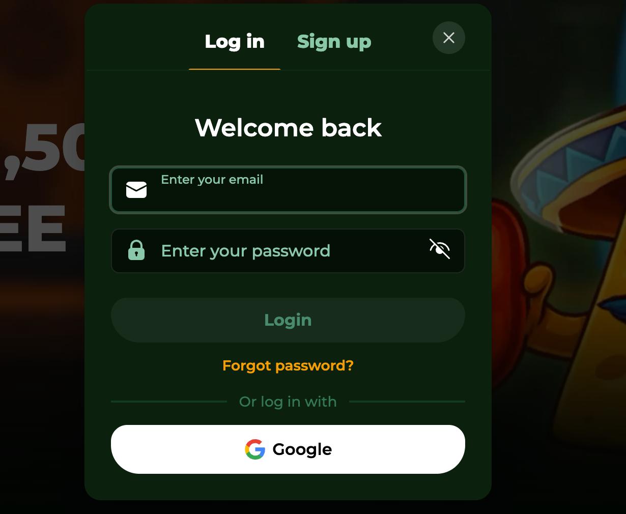 Login-Bildschirm von Casinacho Casino